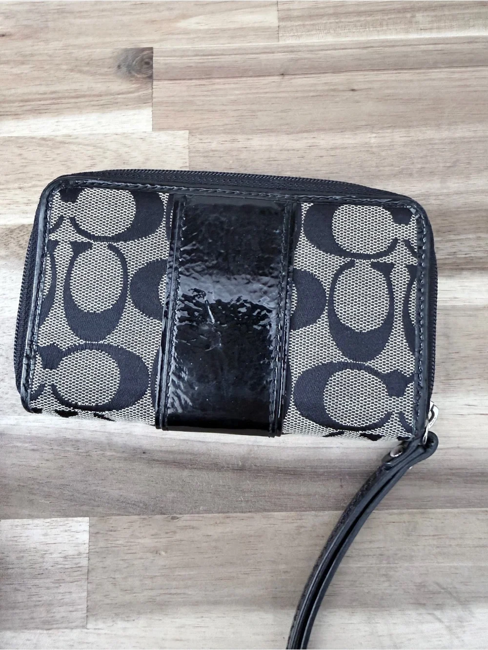 Coach Black and Gray Signature Tech Wristlet